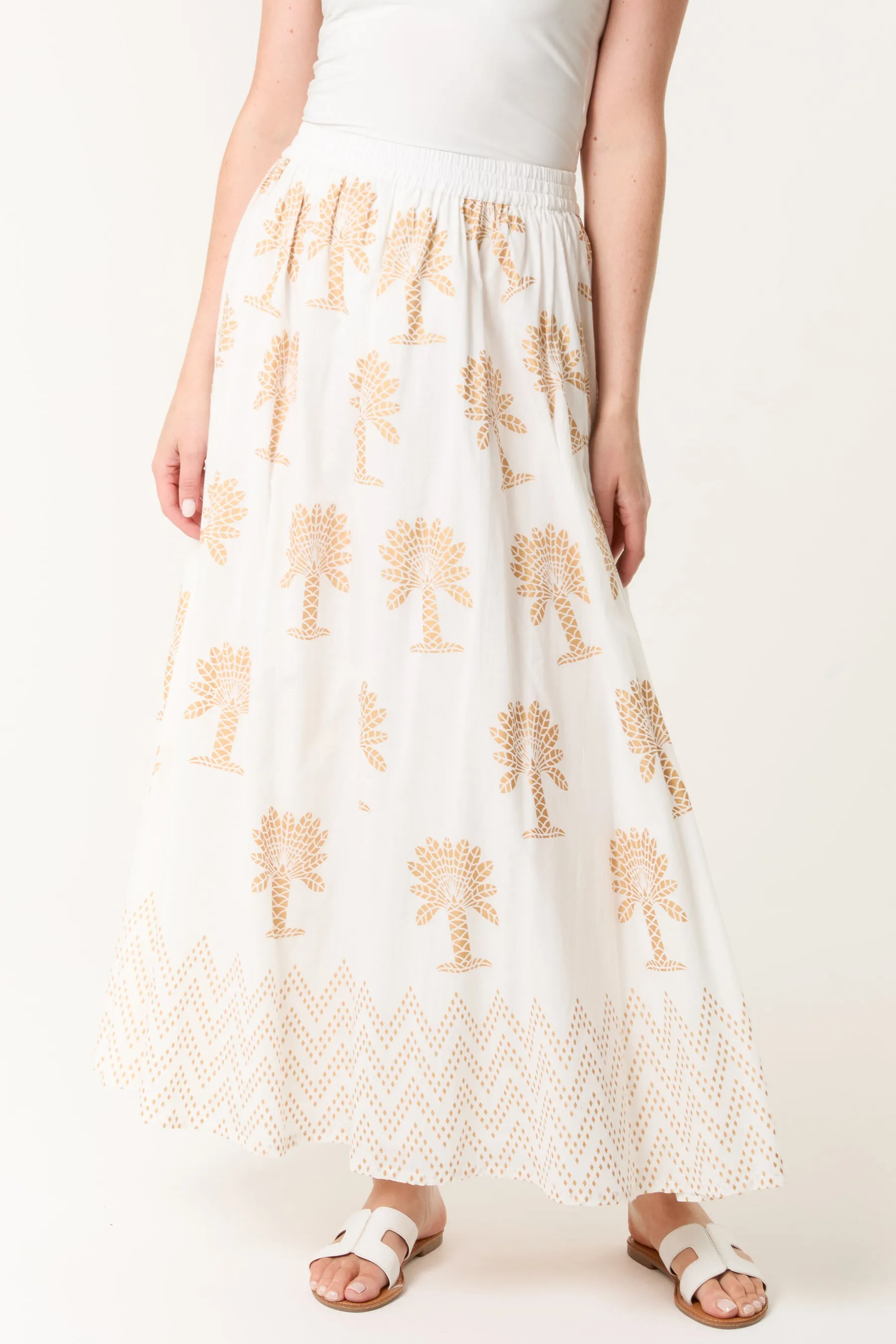 Gold Palm Print Circle Skirt sold by Blue Vanilla