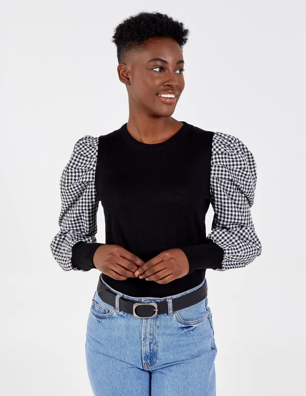 Gingham Puff Sleeve Top sold by Blue Vanilla