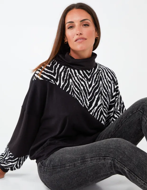 Zebra Pattern Block Roll Neck Top sold by Blue Vanilla