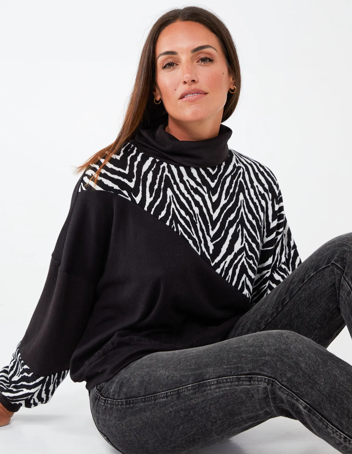 Zebra Pattern Block Roll Neck Top sold by Blue Vanilla