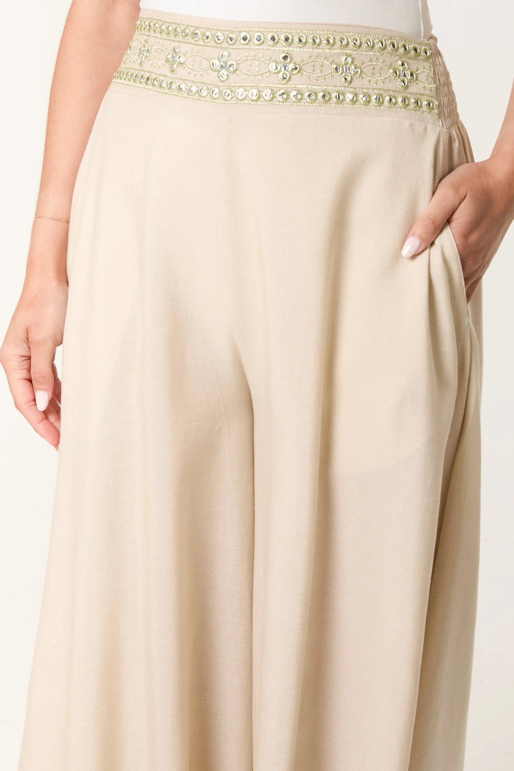 Wide Leg Embellished Linen Trousers sold by Blue Vanilla product image thumbnail 3