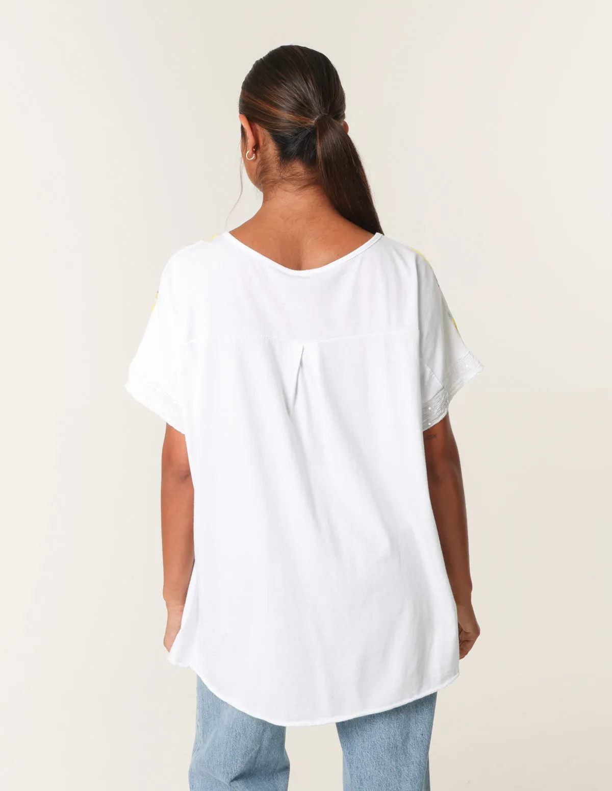 Linen Front Lemon Print Top With Sequin sold by Blue Vanilla product image thumbnail 4