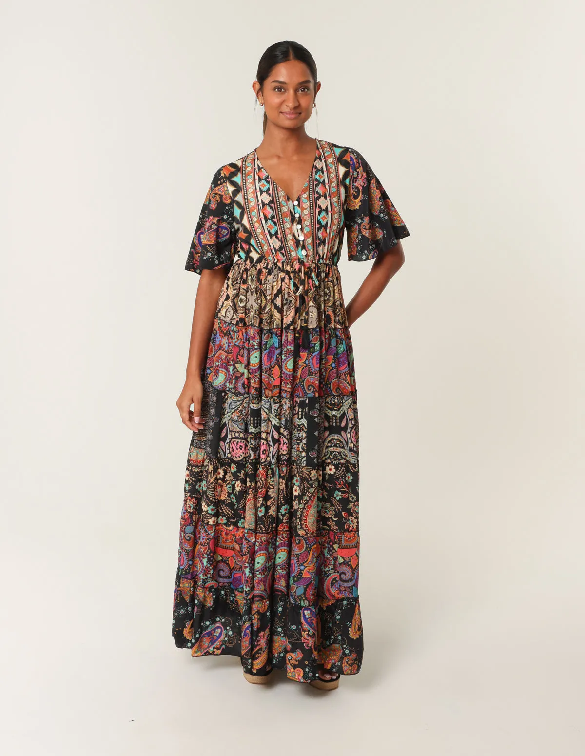 Angel Sleeve Button Front Maxi Dress sold by Blue Vanilla product image thumbnail 3