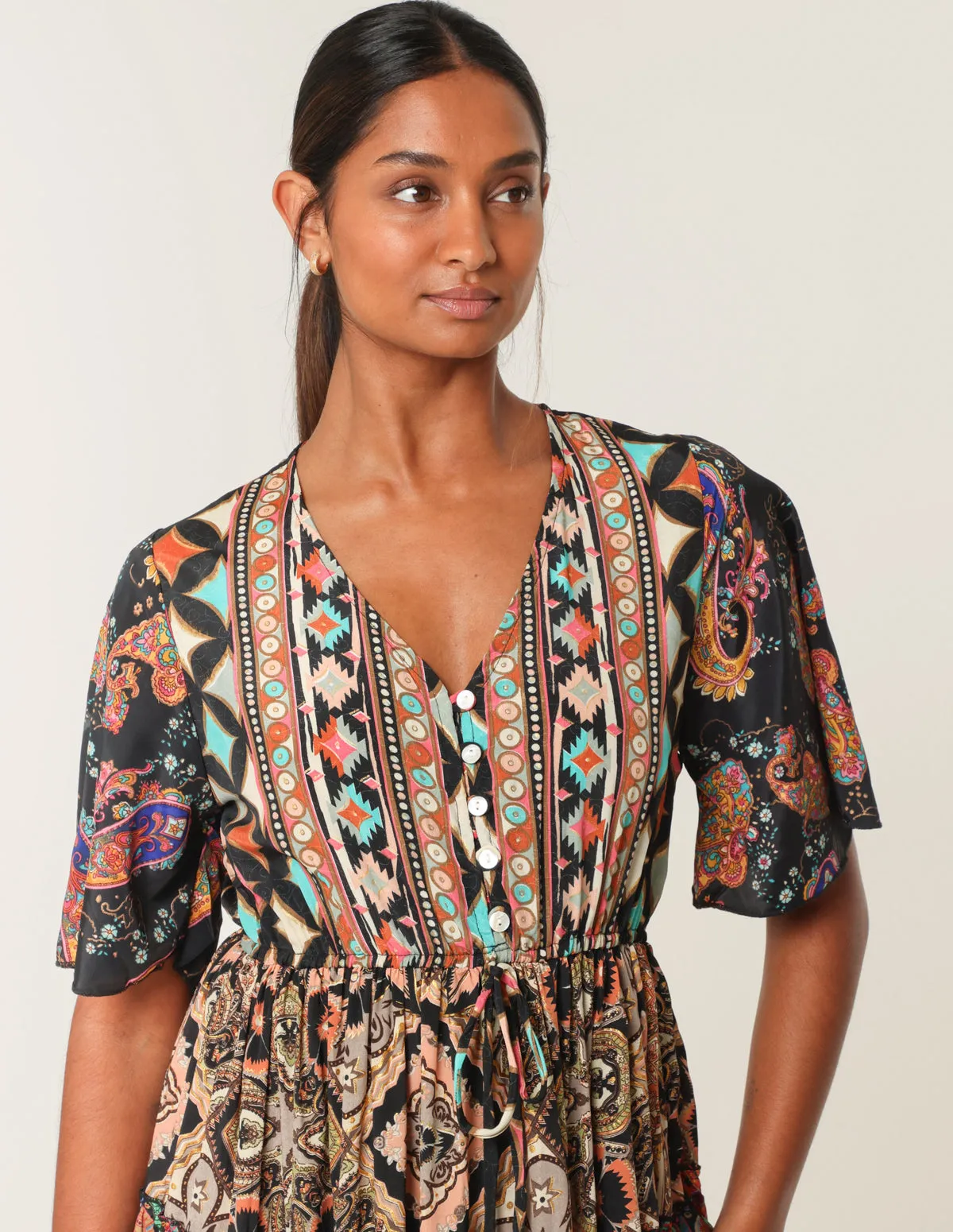 Angel Sleeve Button Front Maxi Dress sold by Blue Vanilla product image thumbnail 2