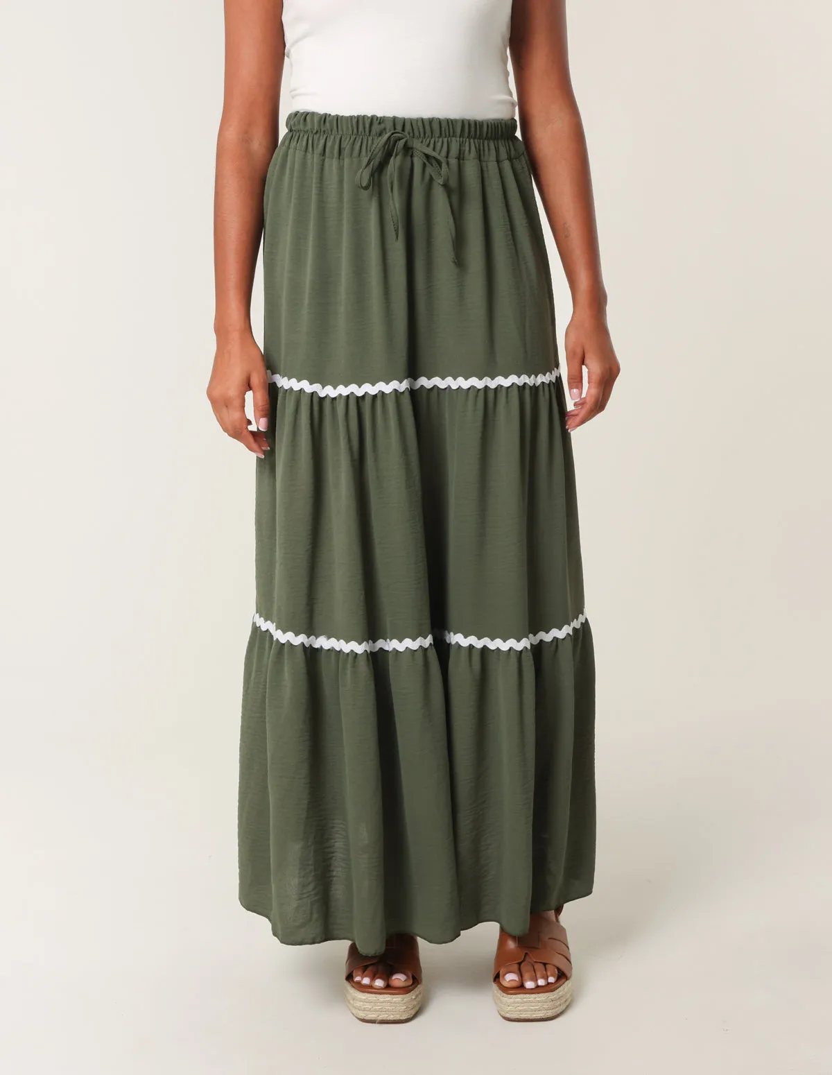 Tape Zig Zag Tiered Maxi Skirt sold by Blue Vanilla