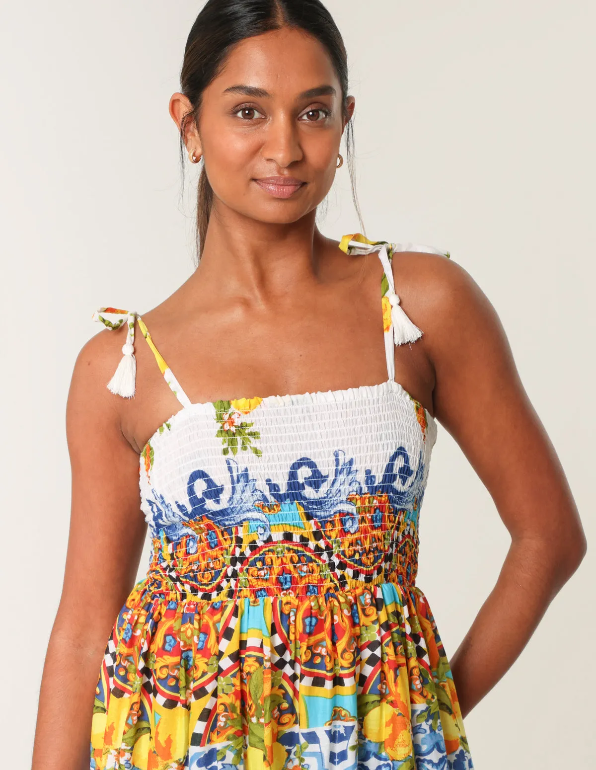 Lemon Abstract Print Shirred Maxi Dress sold by Blue Vanilla product image thumbnail 2