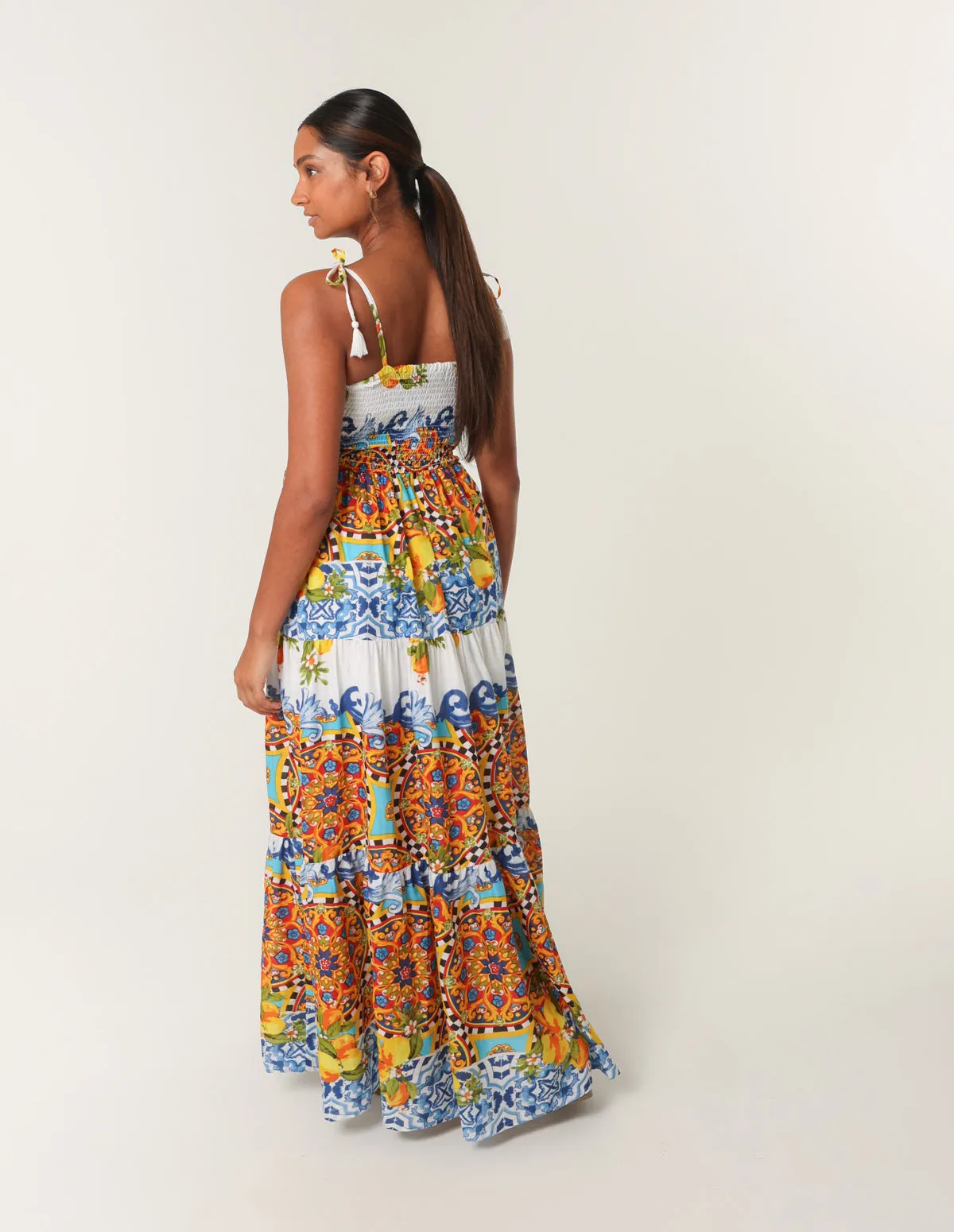 Lemon Abstract Print Shirred Maxi Dress sold by Blue Vanilla product image thumbnail 4