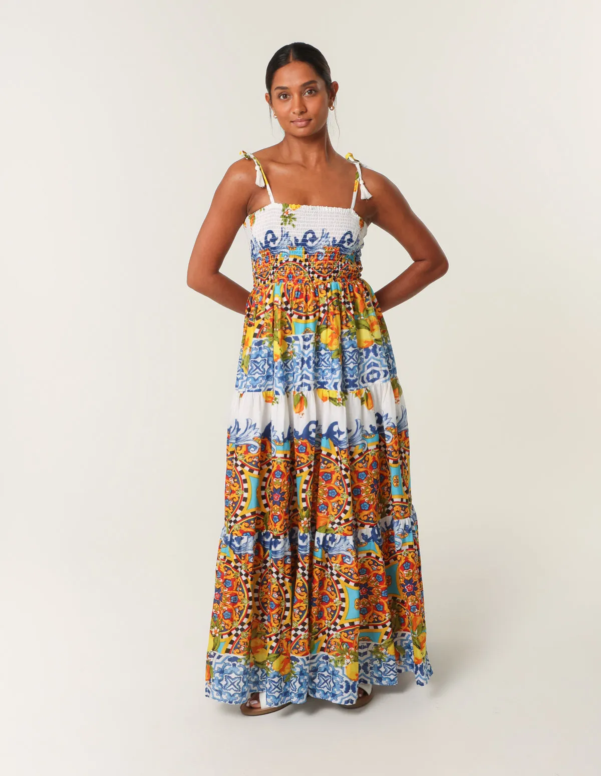Lemon Abstract Print Shirred Maxi Dress sold by Blue Vanilla product image thumbnail 3