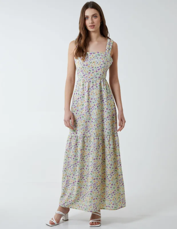 BLESSING - Floral Print Double Strap Midi Dress sold by Blue Vanilla