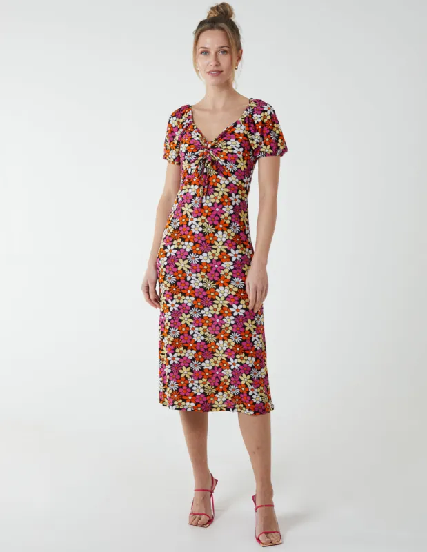 V Neck Ruched Milkmaid Midi Dress sold by Blue Vanilla