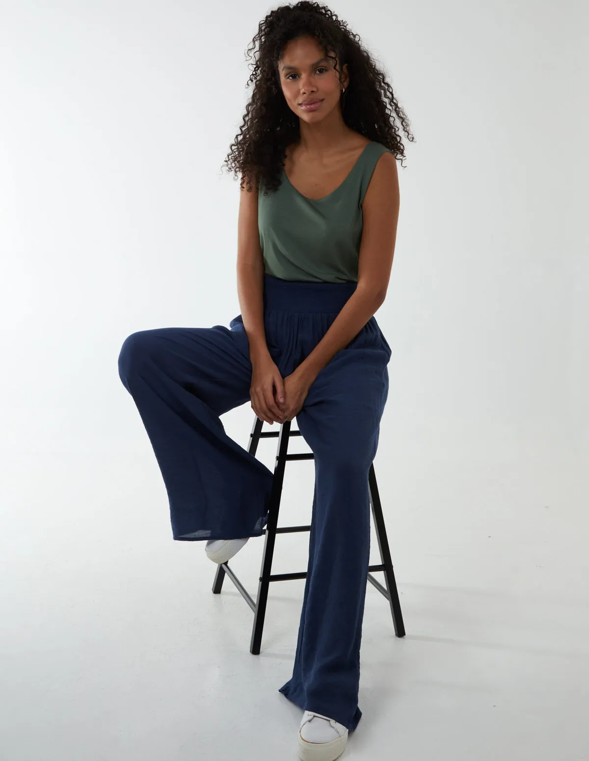 Shirring Waist Wide Leg Trousers sold by Blue Vanilla product image thumbnail 3