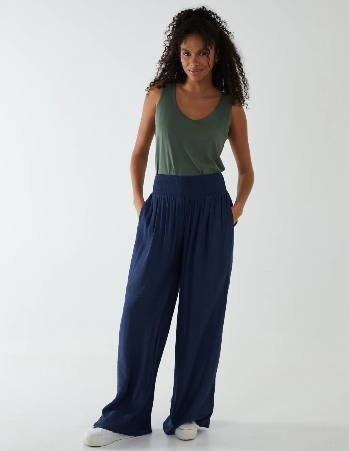 Shirring Waist Wide Leg Trousers sold by Blue Vanilla
