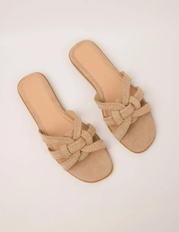 Stud Woven Detail Slip On Sandals sold by Blue Vanilla