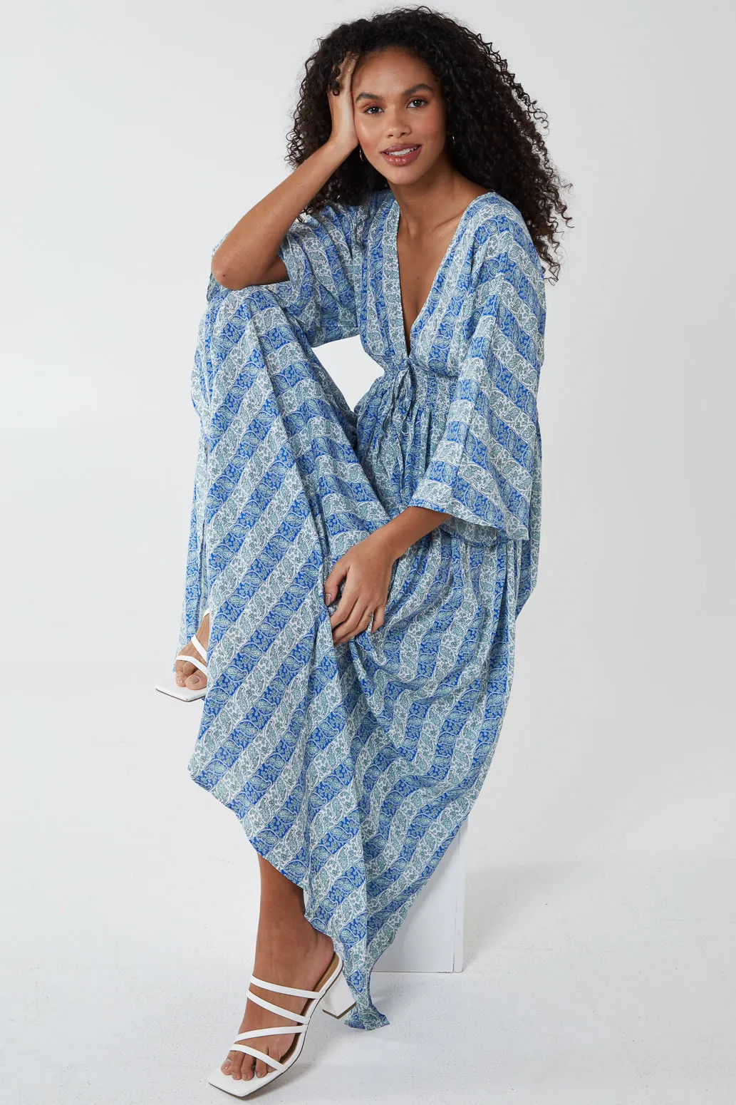 Ruched Waist Kimono Maxi Dress sold by Blue Vanilla product image thumbnail 3