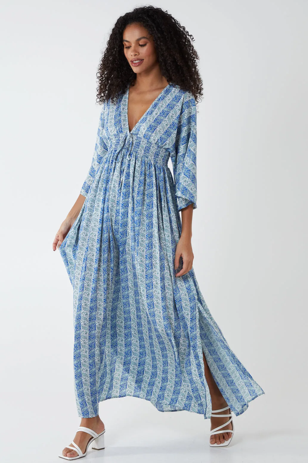 Ruched Waist Kimono Maxi Dress sold by Blue Vanilla product image thumbnail 4