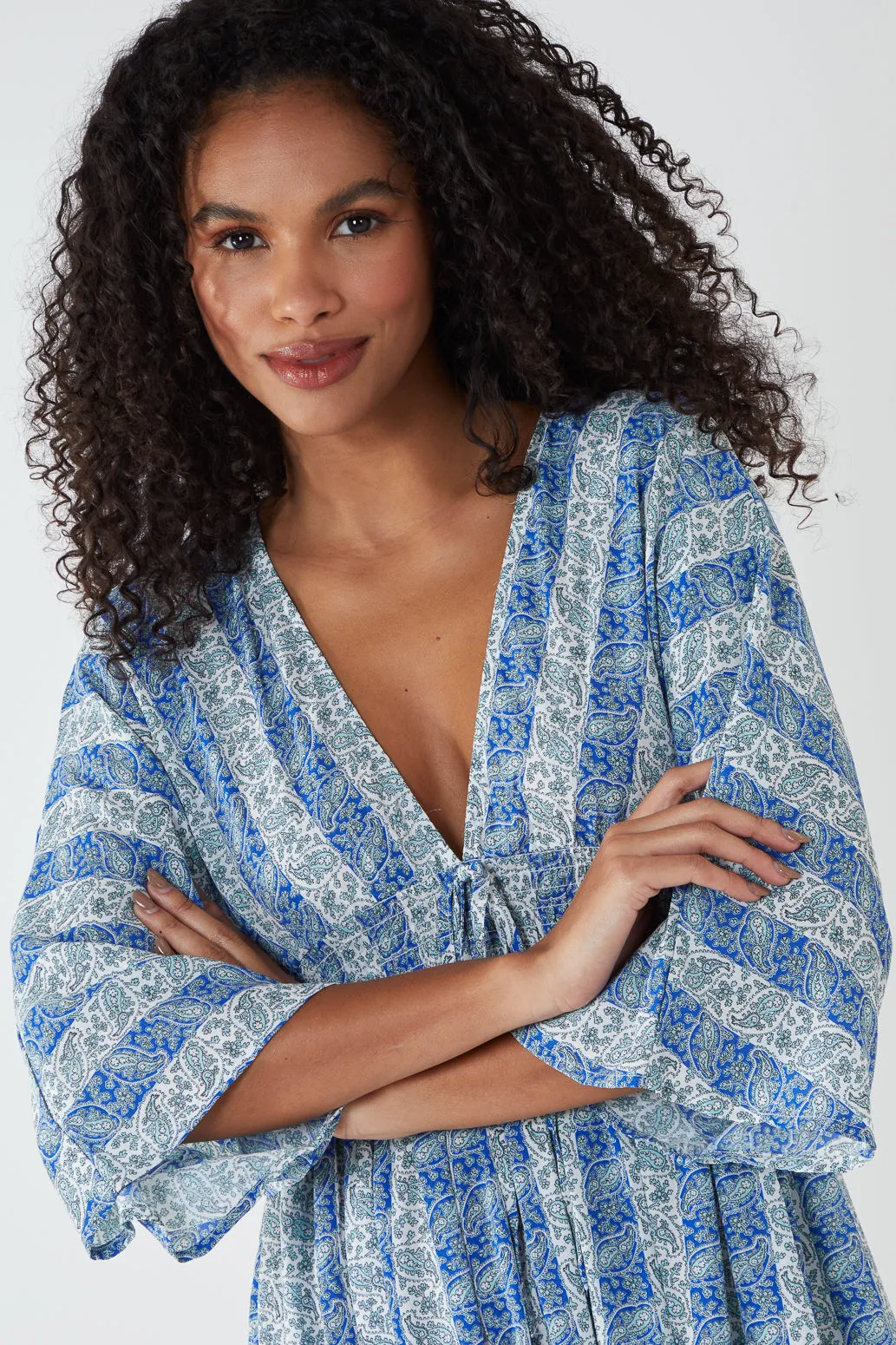 Ruched Waist Kimono Maxi Dress sold by Blue Vanilla product image thumbnail 2