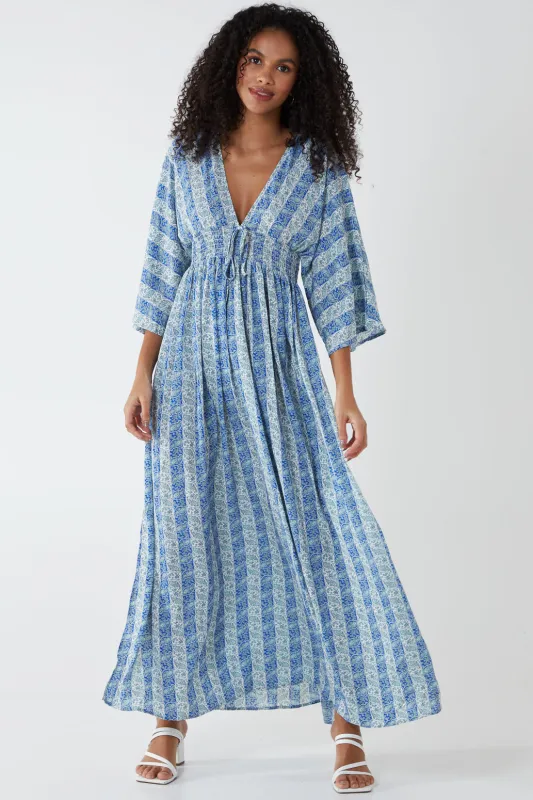 Ruched Waist Kimono Maxi Dress sold by Blue Vanilla