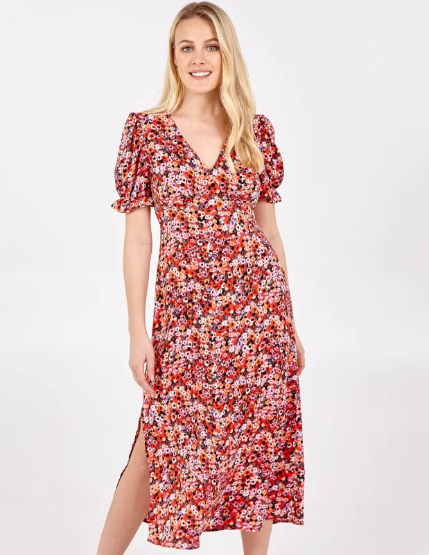 HANIYA - Frill Sleeve Floral Midi Dress sold by Blue Vanilla