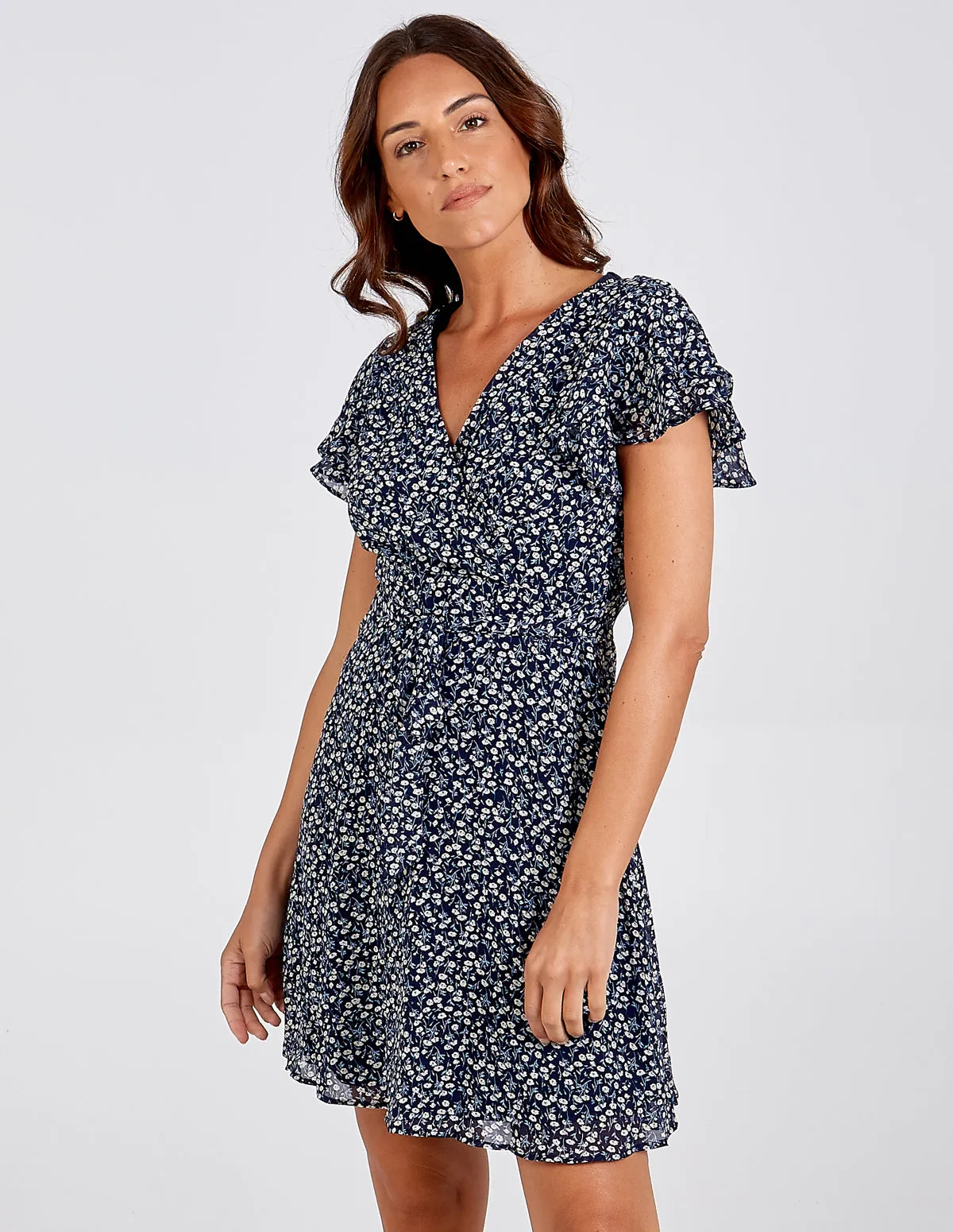 PHOEBE - Frill Sleeve Wrap Front Floral Dress sold by Blue Vanilla
