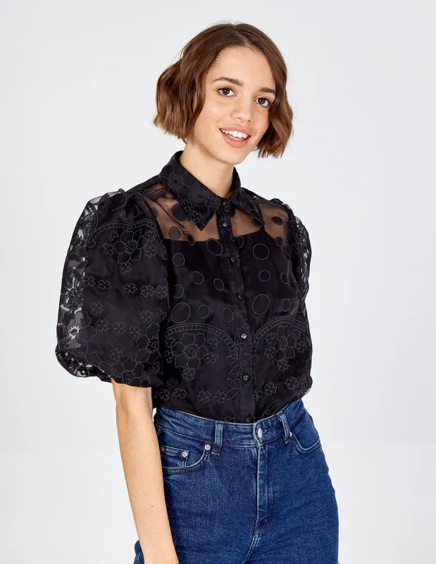 MACIE - Puff Sleeve Mesh Polka Dot Shirt sold by Blue Vanilla