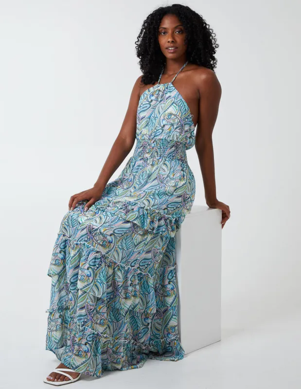 Halter Neck Ruffle Maxi Dress sold by Blue Vanilla
