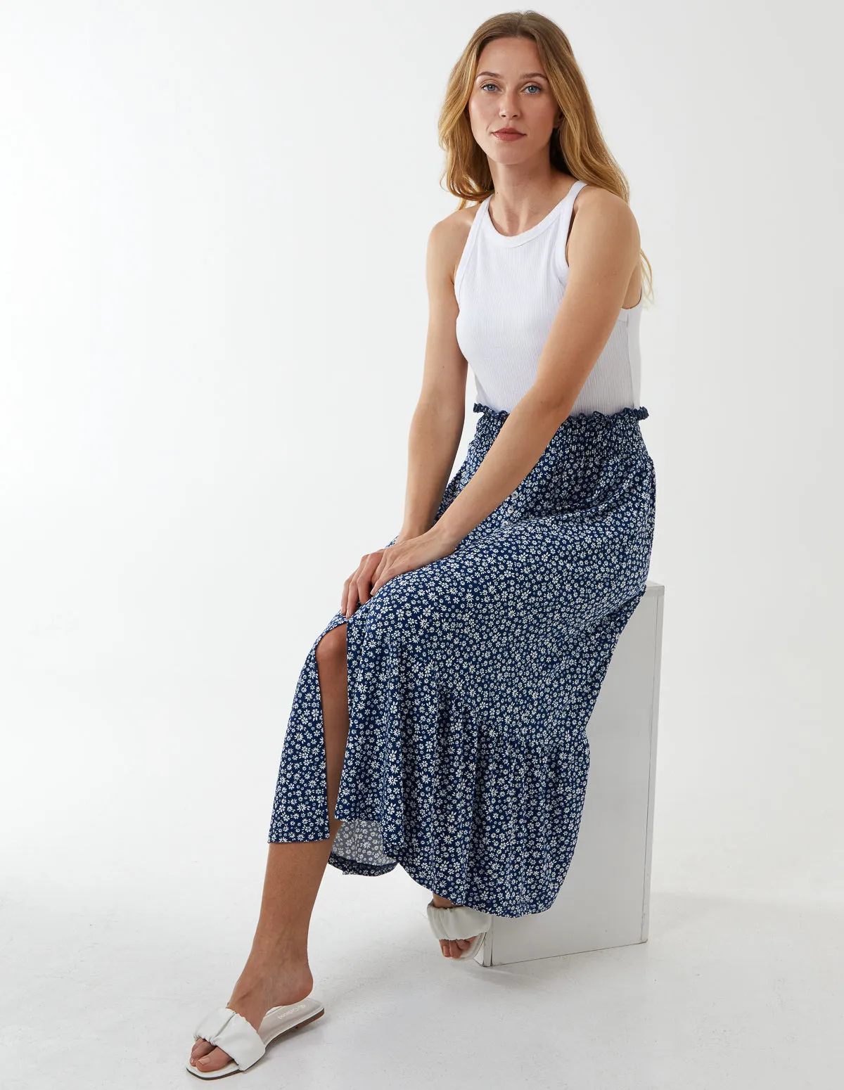 Button Front Shirring Waist Maxi Skirt sold by Blue Vanilla product image thumbnail 4