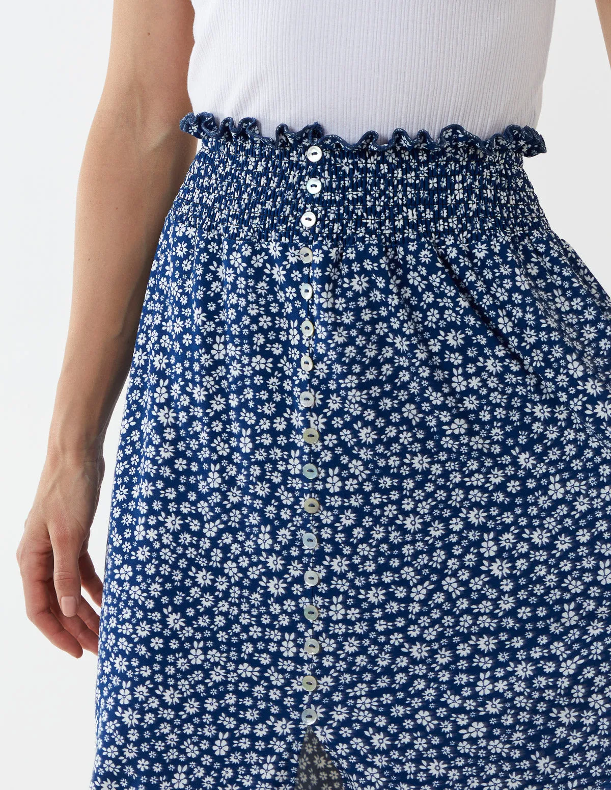 Button Front Shirring Waist Maxi Skirt sold by Blue Vanilla product image thumbnail 3