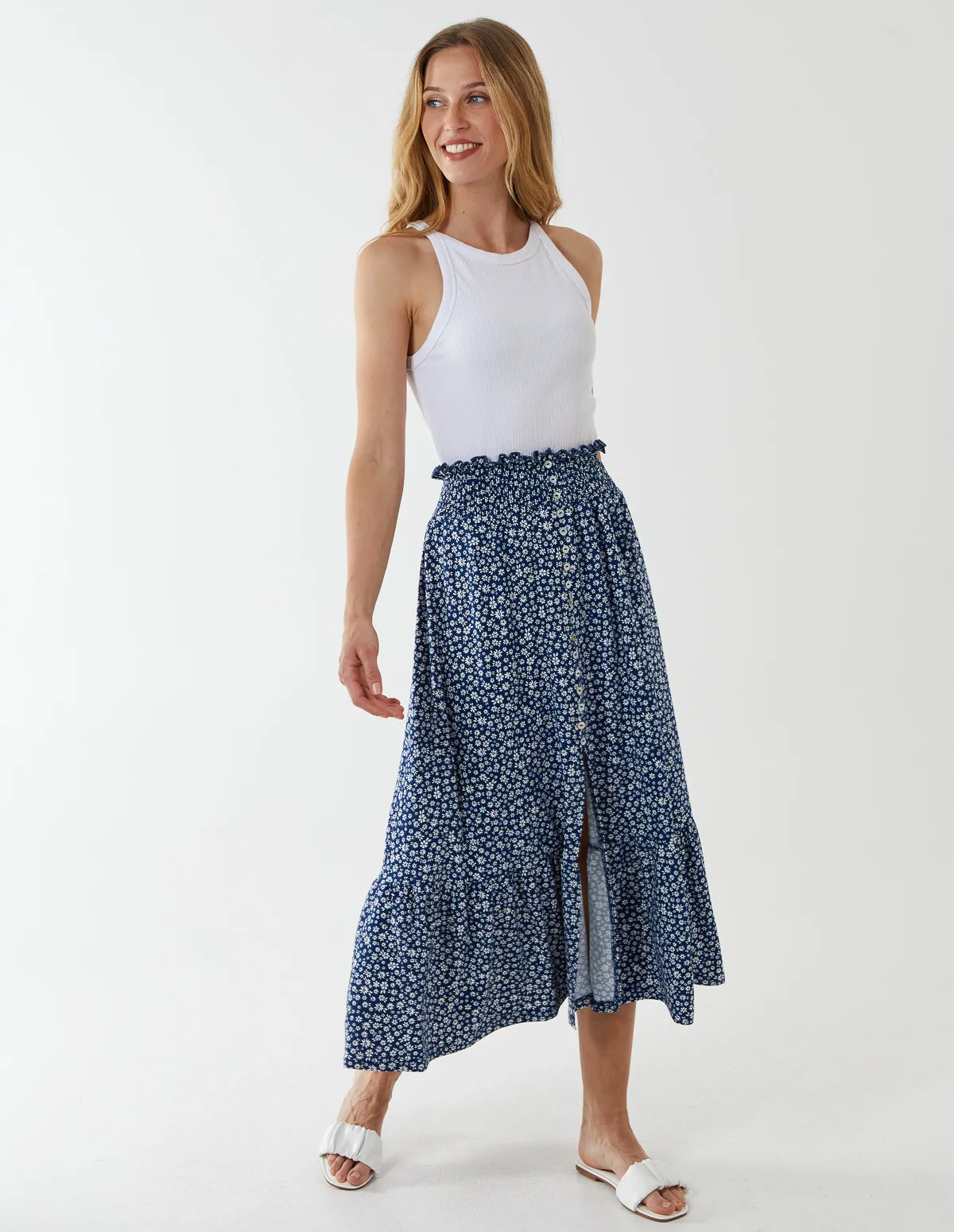Button Front Shirring Waist Maxi Skirt sold by Blue Vanilla product image thumbnail 2