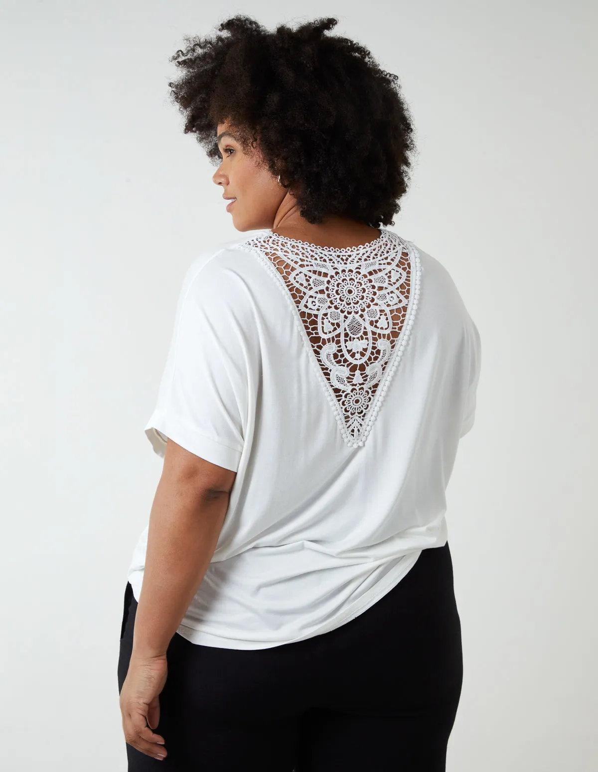 Curve Medallion Lace Back Top sold by Blue Vanilla