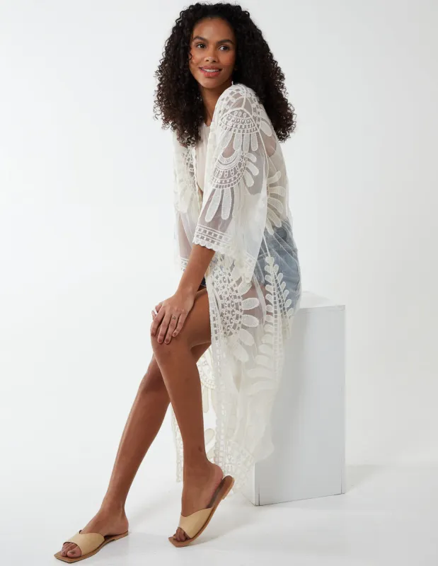 Long Line Short Sleeve Embroidered Kimono sold by Blue Vanilla