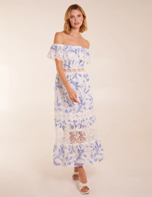 Bardot Neck Lace Maxi Dress sold by Blue Vanilla
