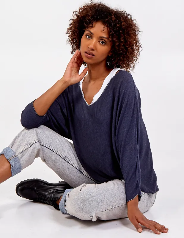 FARRAH - Navy Batwing Necklace Top sold by Blue Vanilla