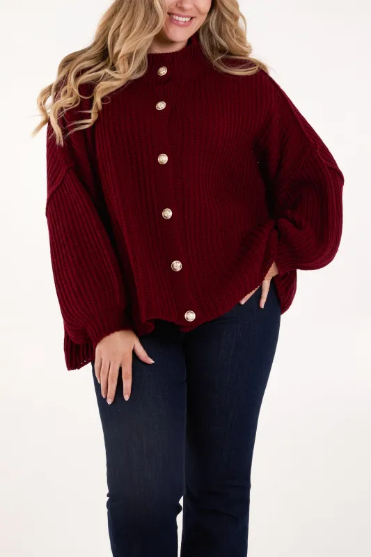 High Neck Balloon Sleeve Cardigan sold by Blue Vanilla