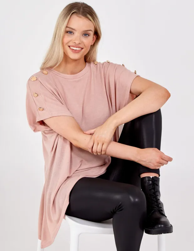 Asymmetric Hem Button Shoulder Top sold by Blue Vanilla