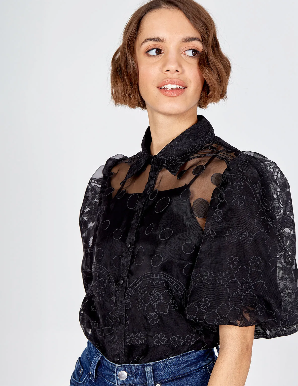 Puff Sleeve Mesh Polka Dot Shirt sold by Blue Vanilla product image thumbnail 4