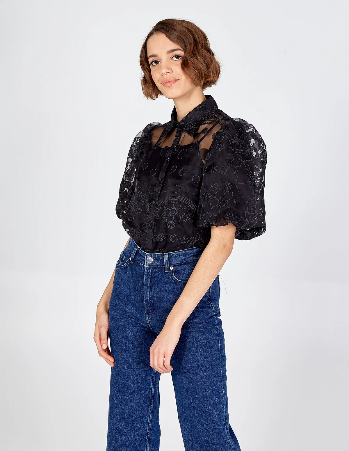 Puff Sleeve Mesh Polka Dot Shirt sold by Blue Vanilla product image thumbnail 3