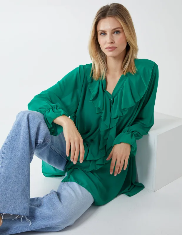 Ruffle Collar & Sleeve Blouse sold by Blue Vanilla
