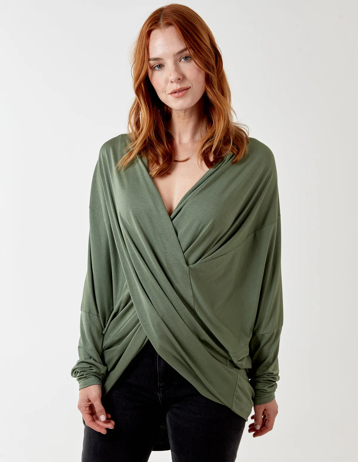 Asymmetric Drape Front Top sold by Blue Vanilla