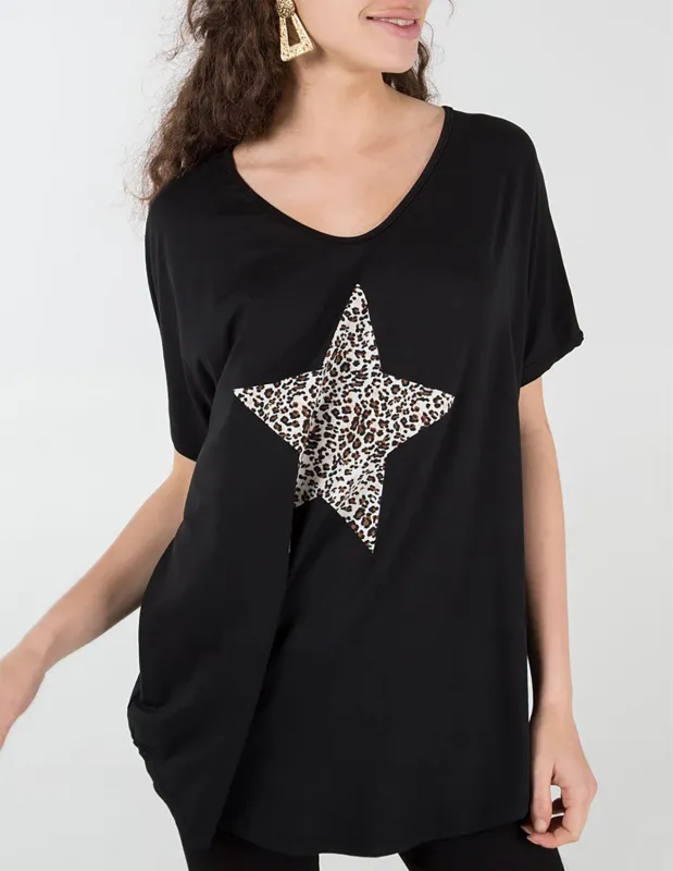 Leopard Star Black Oversize Top sold by Blue Vanilla