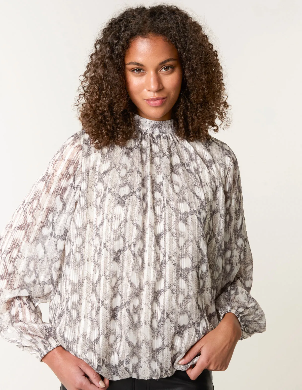 Rhinestone Studded Snake Print Blouse sold by Blue Vanilla product image thumbnail 3