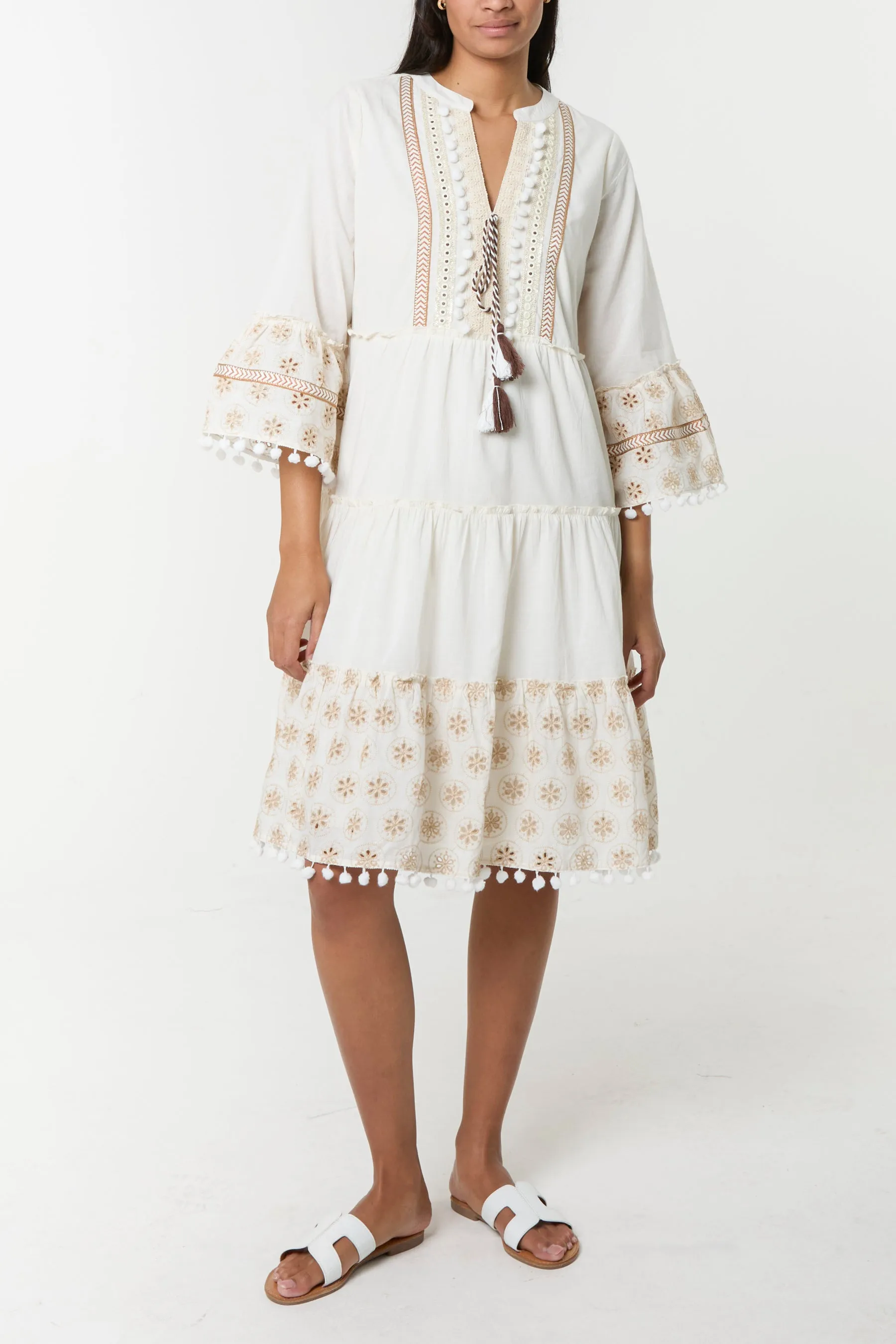 Embellished Tie Front Cotton Dress sold by Blue Vanilla