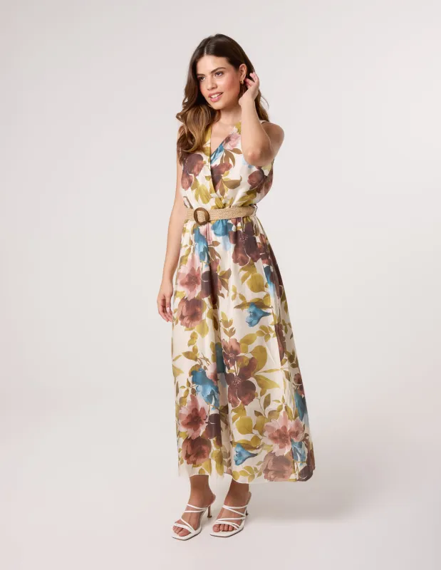 Floral Wrap Belted Fine Silk Dress sold by Blue Vanilla