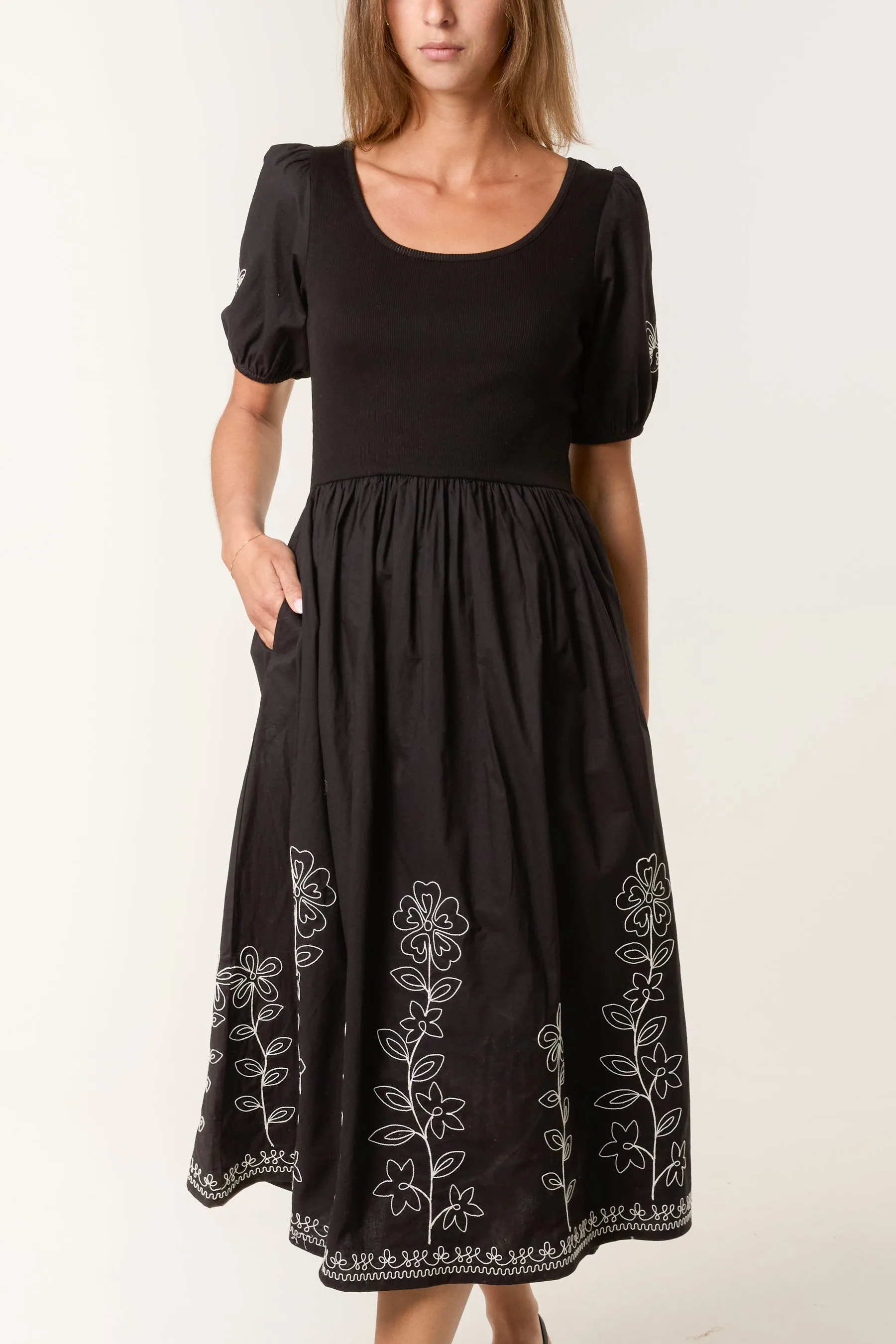 Embroidered Puff Sleeve Midi Dress sold by Blue Vanilla product image thumbnail 3