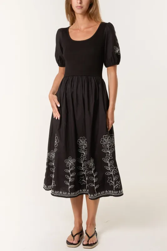 Embroidered Puff Sleeve Midi Dress sold by Blue Vanilla
