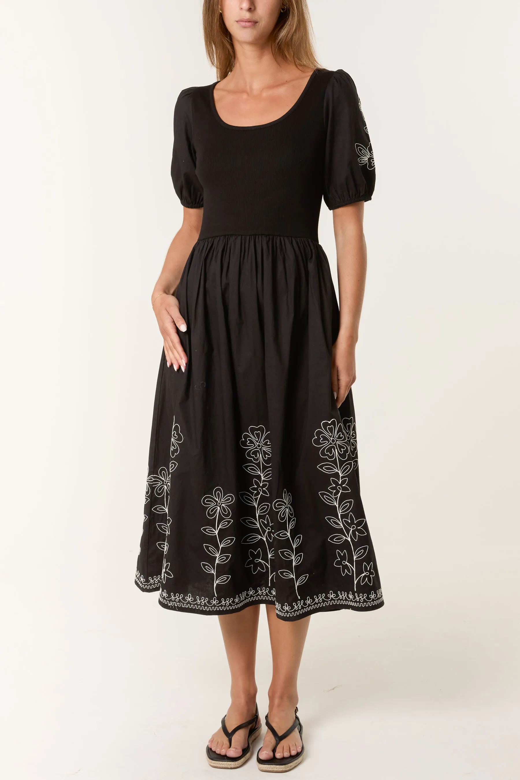 Embroidered Puff Sleeve Midi Dress sold by Blue Vanilla