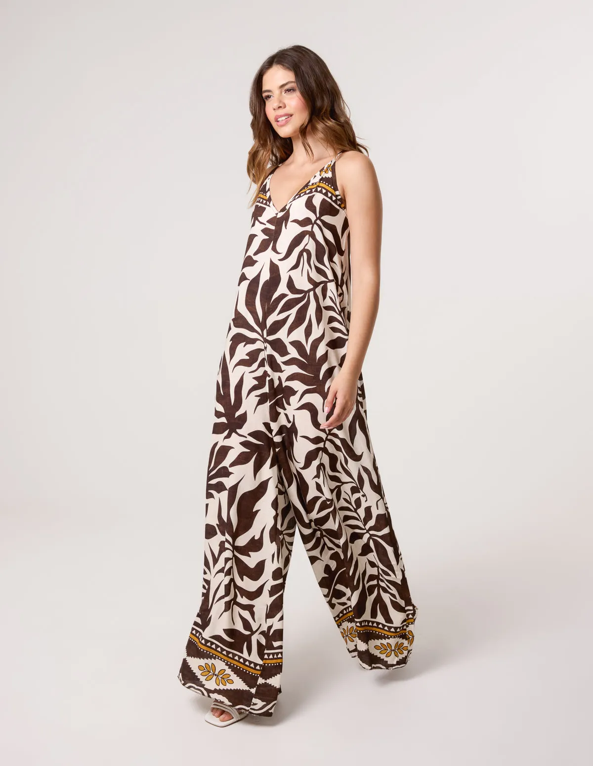 Printed V Neck Strappy Jumpsuit sold by Blue Vanilla