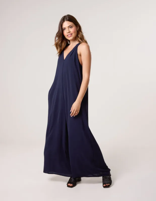 Wide Leg Side Pocket Double V Jumpsuit sold by Blue Vanilla