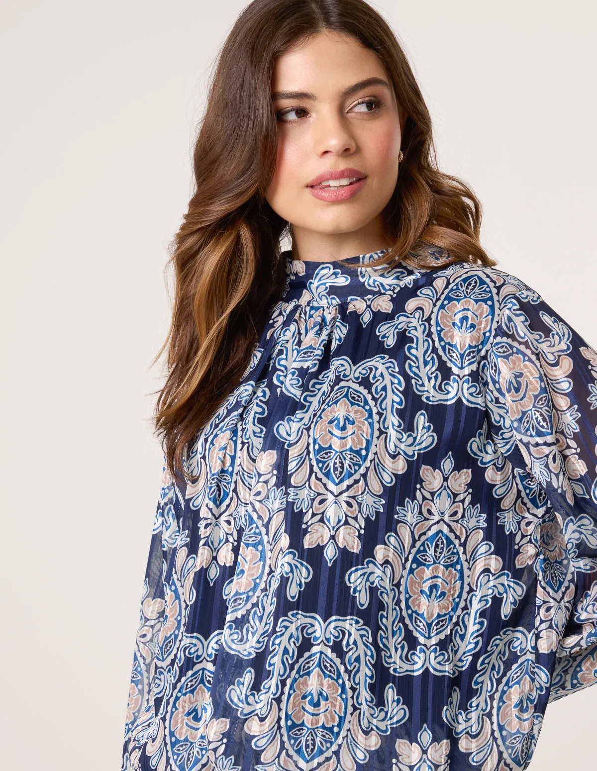 High Neck Bubble Hem Printed Blouse sold by Blue Vanilla product image thumbnail 3