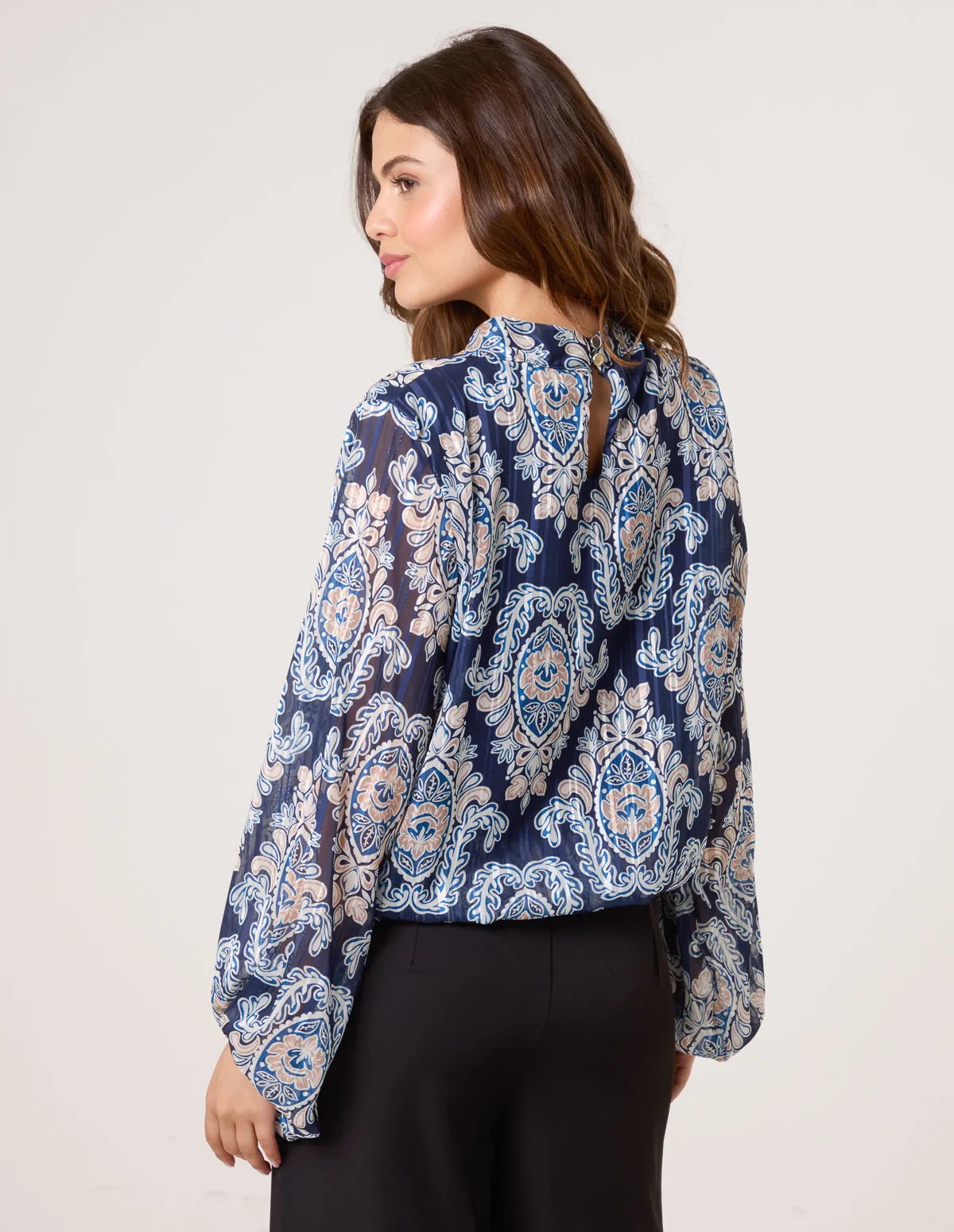 High Neck Bubble Hem Printed Blouse sold by Blue Vanilla product image thumbnail 4