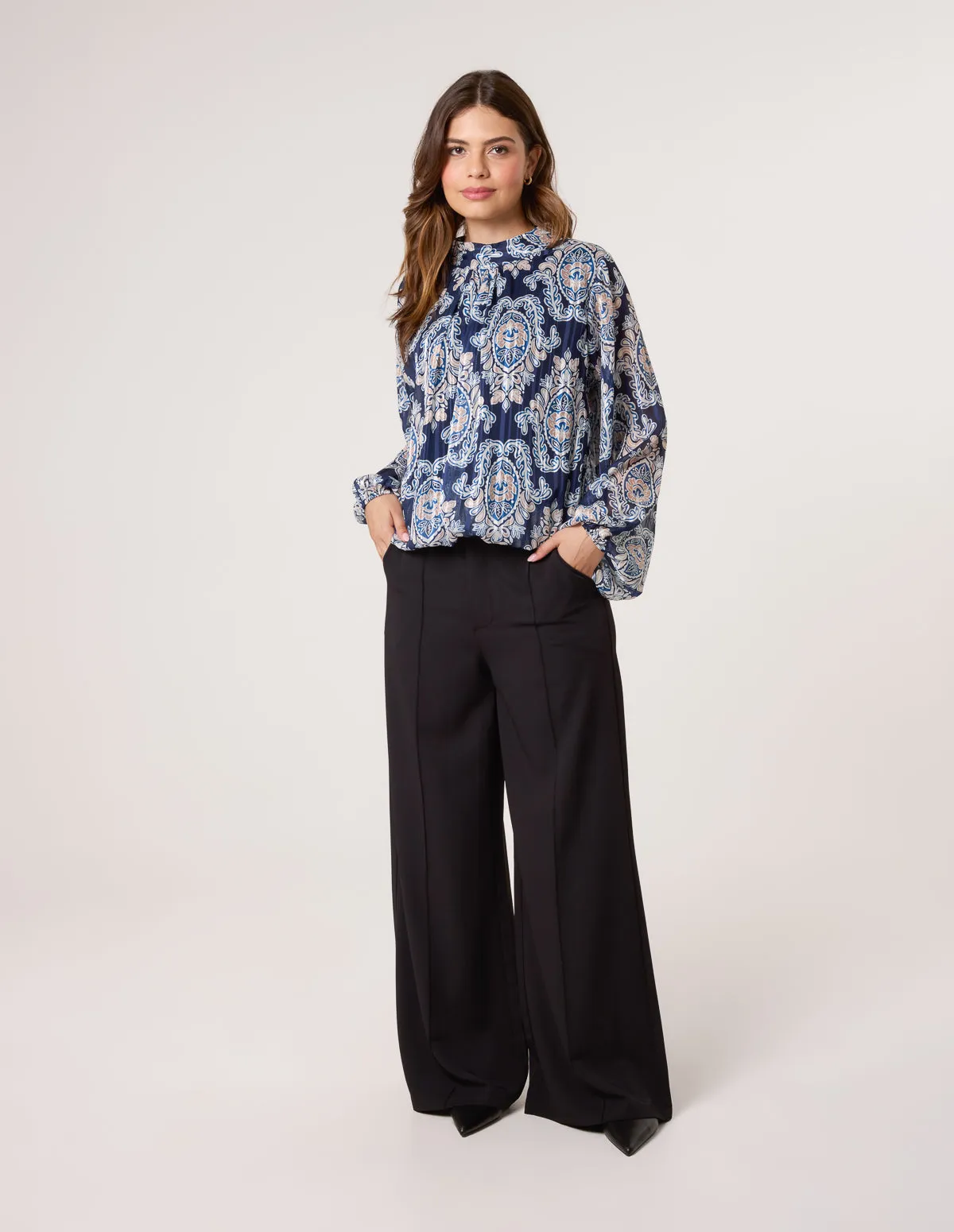 High Neck Bubble Hem Printed Blouse sold by Blue Vanilla product image thumbnail 2